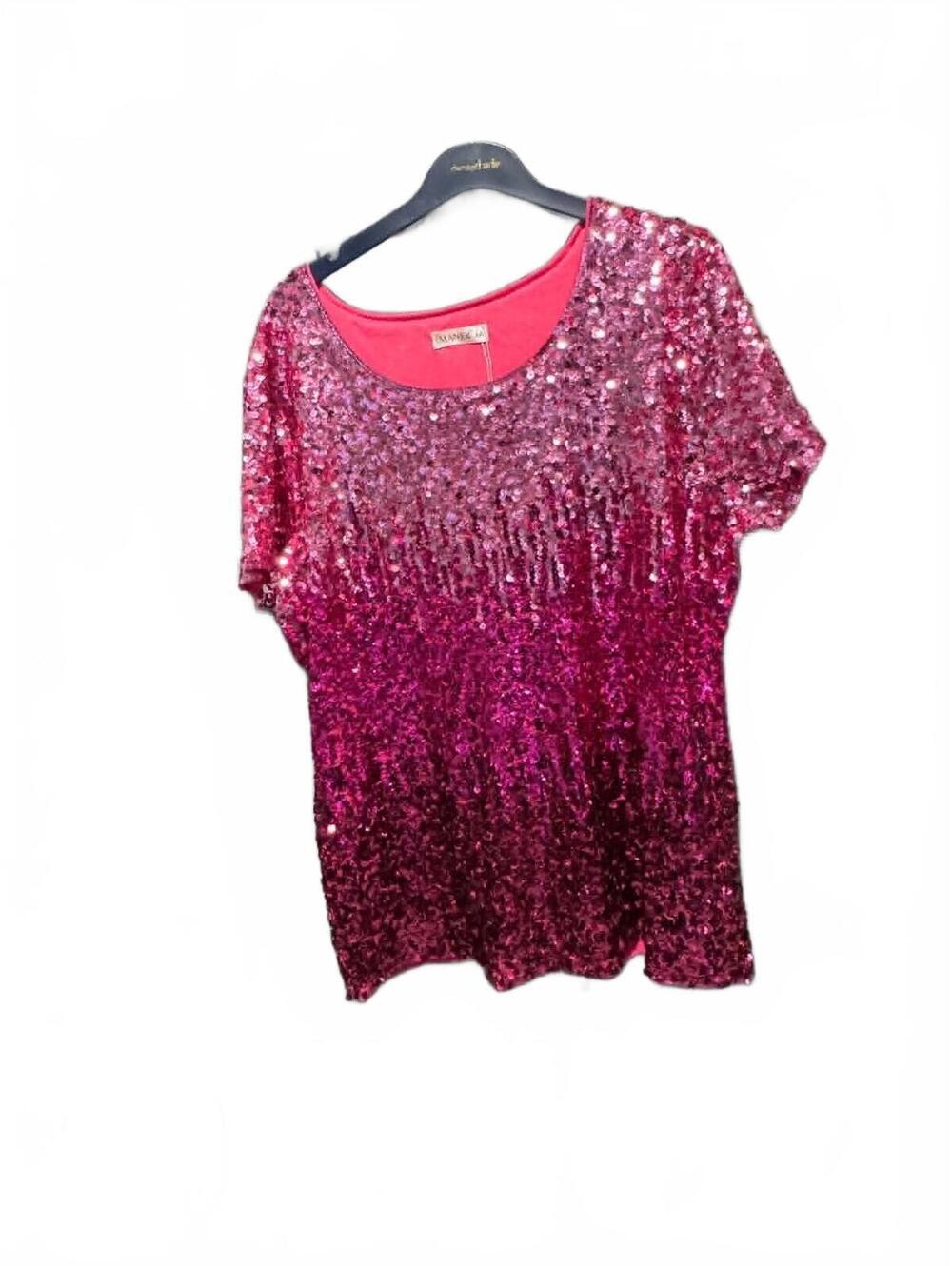 Pink Gradient Sequin Short Sleeve Top 4x (fits like 2-3x)